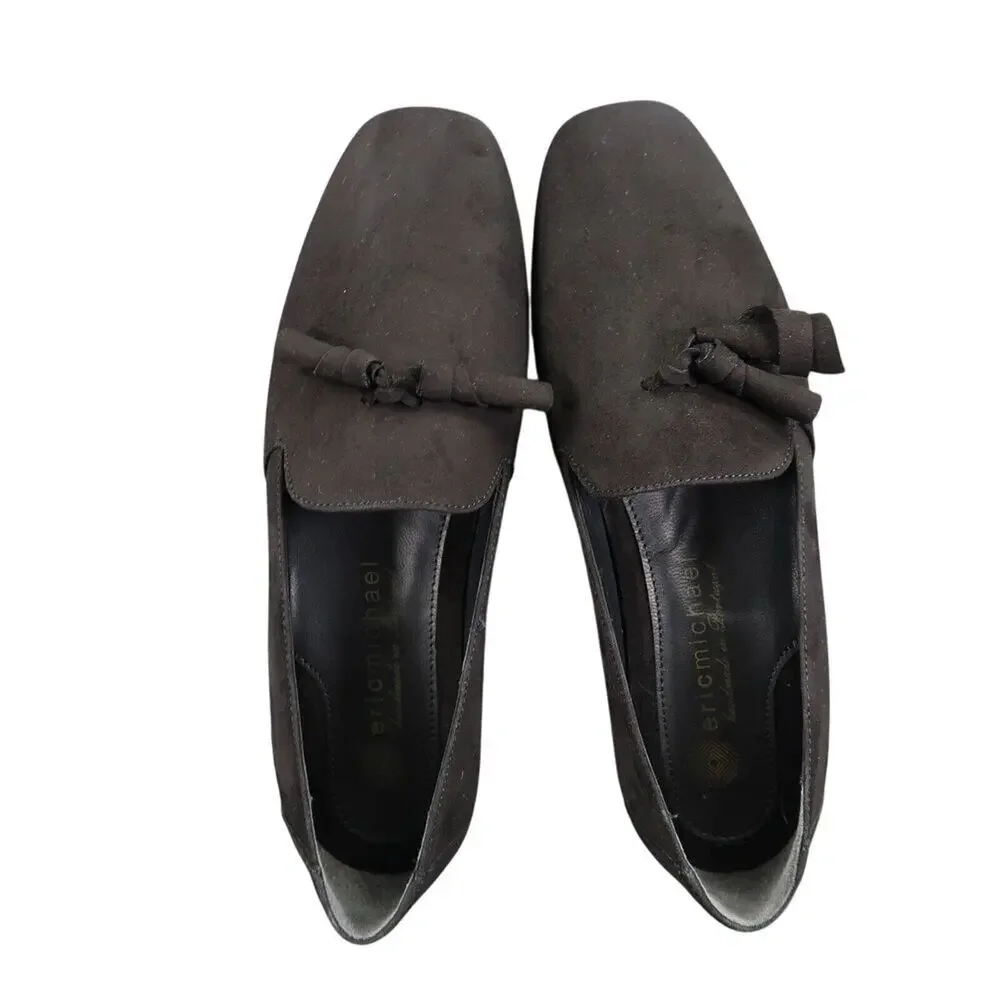Eric Michael Shoes Womens 39 Loafer Tassel Fashion Career Classic Leather Black